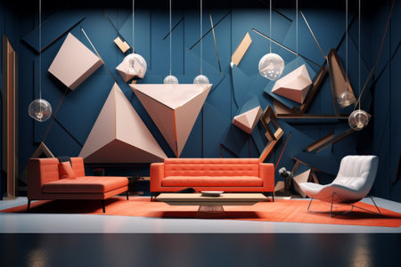 Exploring the Aesthetics of Geometric Shapes in 3D Room Interior Design: Photo 01251 02の素材
