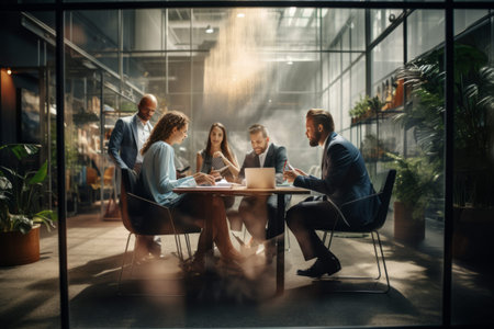 Strategic Collaboration: Businesspeople Converging at the Office to Work Togetherの素材