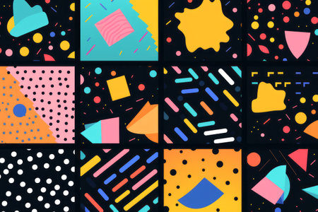 Vibrant Memphis Patterns: A Colorful Vector Set - AR 3:2の素材