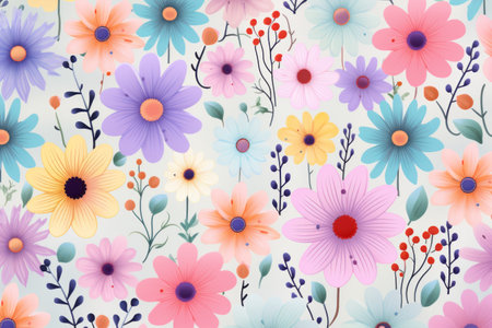 Gorgeous Pastel Pattern: Vibrant Png Flowers in a 3:2 Ratio ARの素材