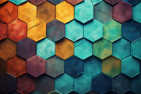 Vibrant Hexagonal Tiles: A Dynamic 3:2 Textured Backgroundの素材