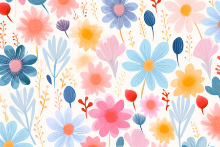 Vibrant Blooms: A Pastel Pattern of Colorful PNG Flowersの素材