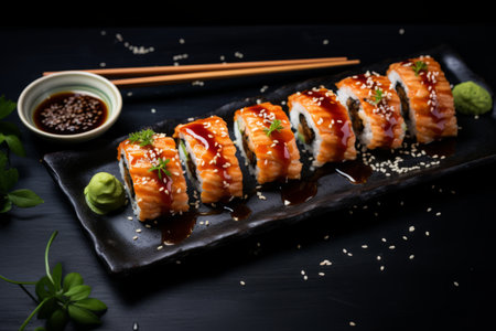 Savoring the Art of Traditional Japanese Sushi: A Photographic Delight with Soy Sauce, Wasabi, and Cの素材