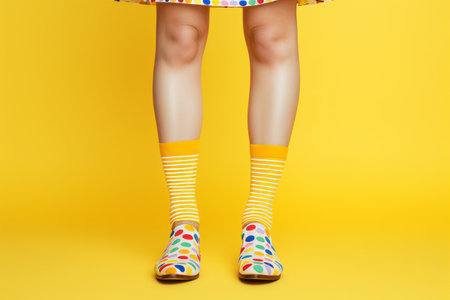 Sassy Style: Vibrant Socks Fashion on Yellow Backgroundの素材
