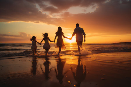 Serenity and Joy: Young Family's Sunset Adventure by the Sea - AR 3:2の素材