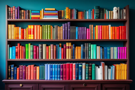 Vibrant Pages: Exploring the Spectrum of Colorful Books on a Shelfの素材