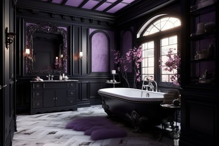 Chic Harmony: Embracing Elegance in the Black and Lavender Bathroomの素材