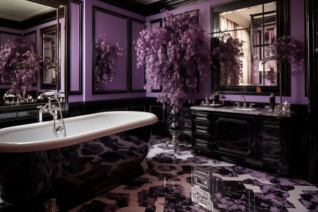 Elegant Harmony: Lavender and Black Bathroom Transcending Boundaries - AR 3:2の素材
