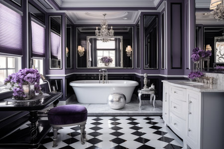 Bathing in Serenity: Lavender Black and White Bathroom Transcends Timelessly - AR 3:2の素材