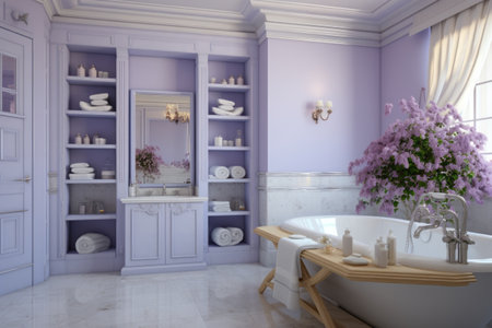 Lavender Bathroom: A Tranquil Oasis in a 3:2 Aspect Ratioの素材