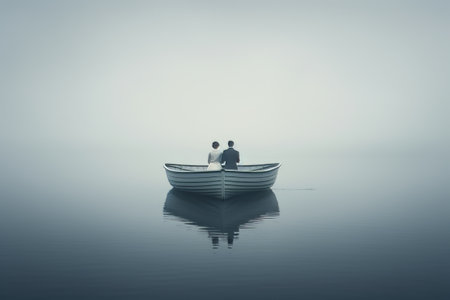 Sailing on a Charming Adventure: Two Souls Aboard the Boatの素材