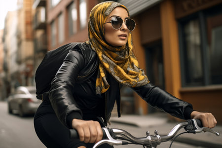 The Thriving Journey: Capturing the Active Spirit of a Young Ethnic Female Cyclist on the City Streeの素材