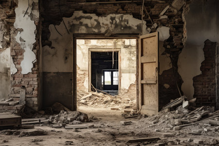 The Haunting of the Abandoned and Destroyed Building: An Opened Door Reveals Its Secrets-- AR 3:2の素材