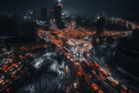 Stunning Nighttime Aerial Composition of Cars on Road - AR 3:2の素材