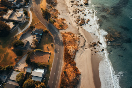 Coastal Splendor: Capturing the Serene Roadways Amidst Beachside Buildingsの素材