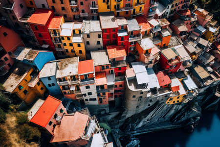 Captivating Aerial View: The Vibrant Colors of Manarola Buildings in Italyの素材