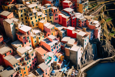 The Enchanting Hues of Manarola: An Aerial 3:2 Perspective of Italy's Colorful Buildingsの素材