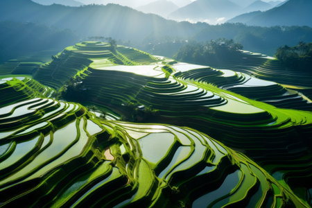 Captivating Perspectives: Beauty Unveiled in Aerial Photography of Green Rice Terracesの素材