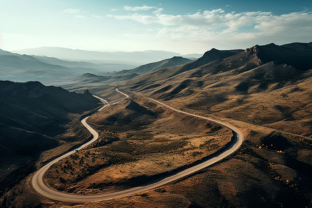 Majestic Mountain Vistas: Capturing the Beauty of a Road from Aboveの素材