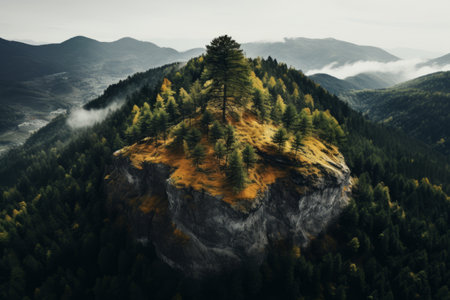 Nature's Canopy: Captivating Aerial Photography Unveiling the Majesty of Tree-Covered Mountains - ARの素材