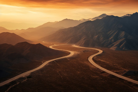 Capturing Majestic Roads: Aerial Photography Unveils Curves Amidst Mountainous Terrain in 3:2 ARの素材