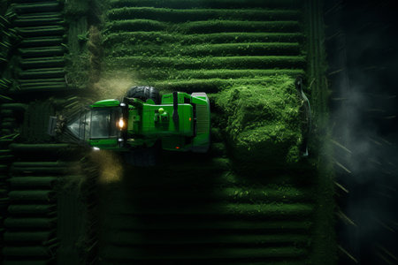 Captivating Aerial View of the Lush Green Milling Tractor -- AR 3:2の素材