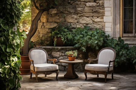 Vintage Charm: Aged Armchairs Set the Scene in a Cozy Patio Retreat - AR 3:2の素材