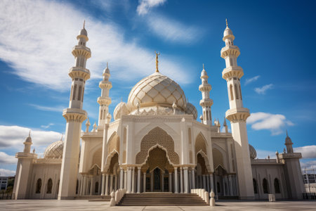 Enchanting Serenity: Al Noor Mosque Immersed in a Blue Skyの素材