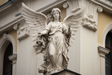 The Majestic Angel Statue Gracefully Adorns the Building --AR 3:2の素材