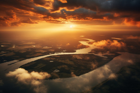 Glimpsing the Glorious River in Sun's Radiance: An Aerial Perspectiveの素材