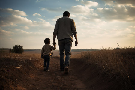 Captivating Sight: A Silent Bond between a Father and Childの素材