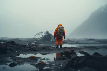 Solitude in Space: The Lone Astronaut Amidst a Barren Cosmosの素材