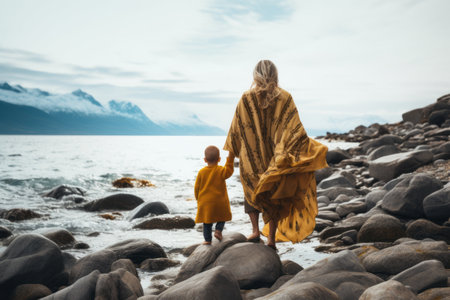 Unbreakable Bond: A Mother's Love on the Rocky Coastの素材