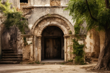 Timeless Charm: Captivating Arched Entrance of an Aged Buildingの素材