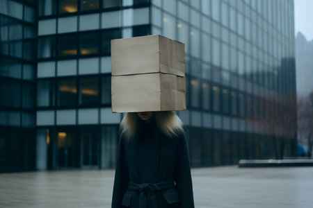 Mystery and Concealment: An Anonymous Woman Embracing Secrecy Near a Majestic Buildingの素材