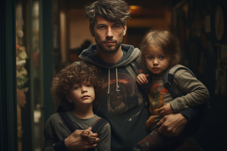 Unbreakable Bonds: A Couple Embracing their Beautiful Childrenの素材