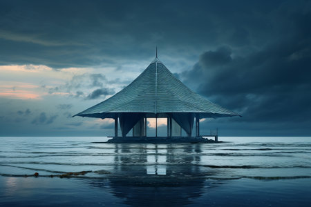 A Tranquil Oasis: A Pavilion Floating in the Middle of the Seaの素材