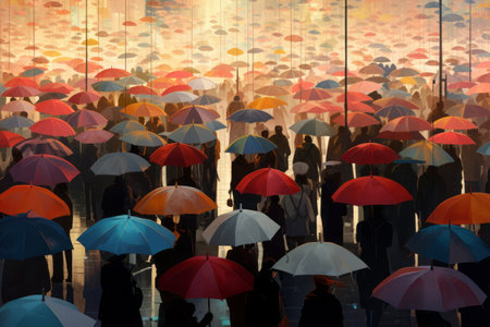 Vibrant Umbrellas Adorn a Bustling Fish Market: Capturing the Essence of a Lively Gatheringの素材
