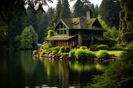 Tranquil Waterside Living Surrounded by Lush Greenery: A Charming Cottage Retreatの素材