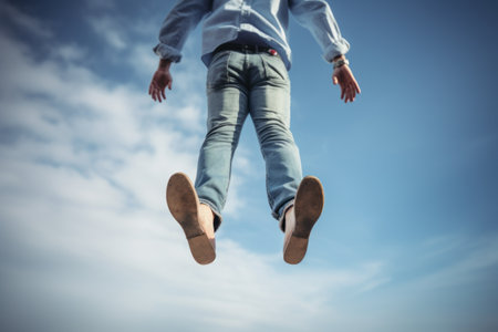 Gravity-Defying Stance: A Person With Foot Up In The Air - AR 3:2の素材