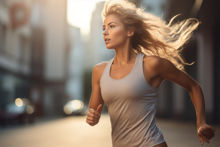 Experiencing the Energy: Capturing a Woman's Side Profile During a Dynamic Street Jog --ar 3:2の素材