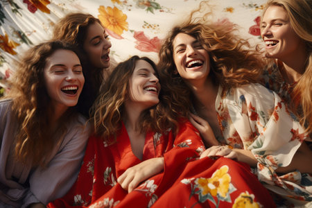 Blissful Leisure: A Joyous Gathering of Women on a Picnic Blanketの素材