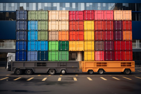 Vibrant Trailer Storage: Assorted-Color Boxes for Optimal Organization -- AR 3:2の素材