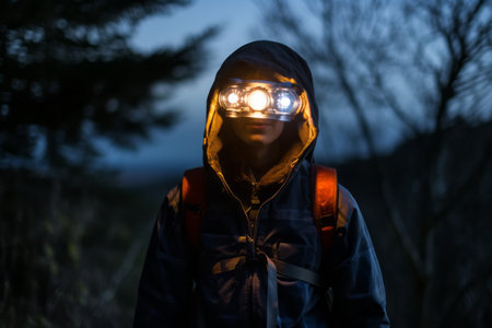 Unfolding the Night: An Illuminated Figure Embracing the Outdoors --ar 3:2の素材