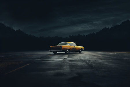 Zooming Down the Open Asphalt Road: A Car's Journey in a 3:2 Frameの素材