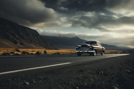 The Thrilling Escape: A Car on the Asphalt Road - AR 3:2の素材