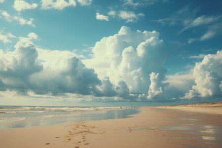 Serene Coastal Paradise: A Captivating Beachscape under White and Blue Skiesの素材