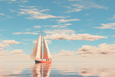 Serene Sailing: A Beige Sailboat Gracefully Meets Clear Skiesの素材