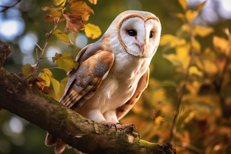 Majestic Barn Owl: A Captivating Perch on Treeの素材