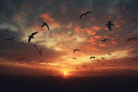 Ethereal Beauty: Birds Gracefully Soar on Twilight's Canvas --ar 3:2の素材